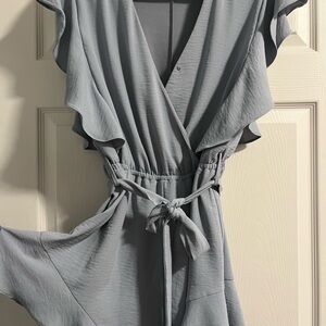 Chic Gray Ruffle Wrap Dress